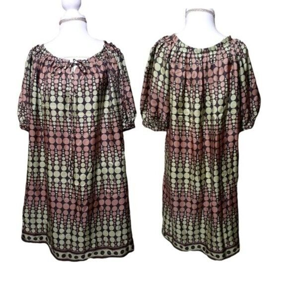 Michael Kors Women's Tunic Dress Green Brown Polka Dot Balloon Sleeves  Small - Picture 3 of 8